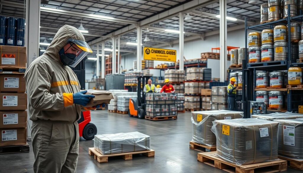 worker checking dangerous goods